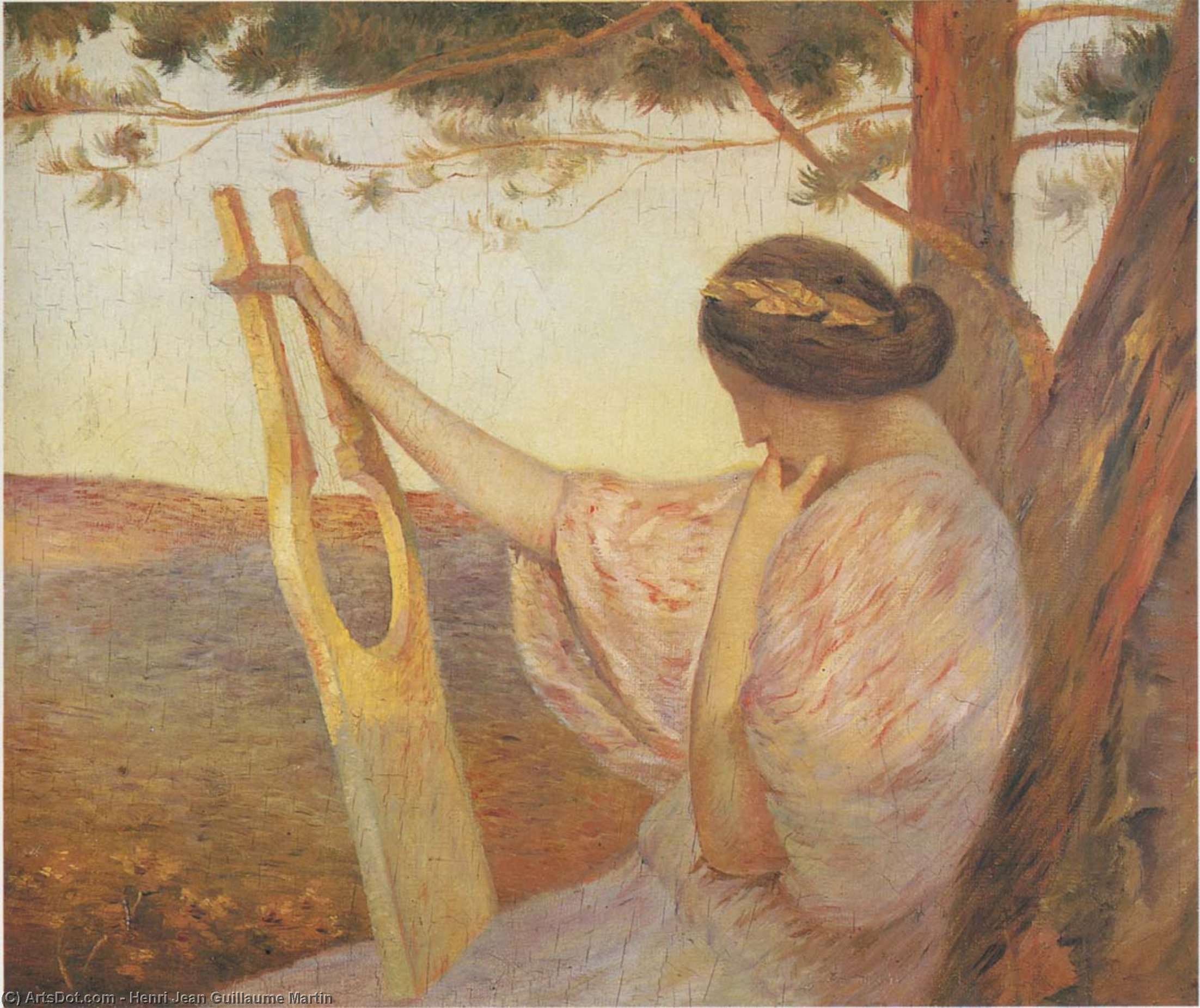 Lady With Lyre By Pine Trees — Henri Jean Guillaume Martin
