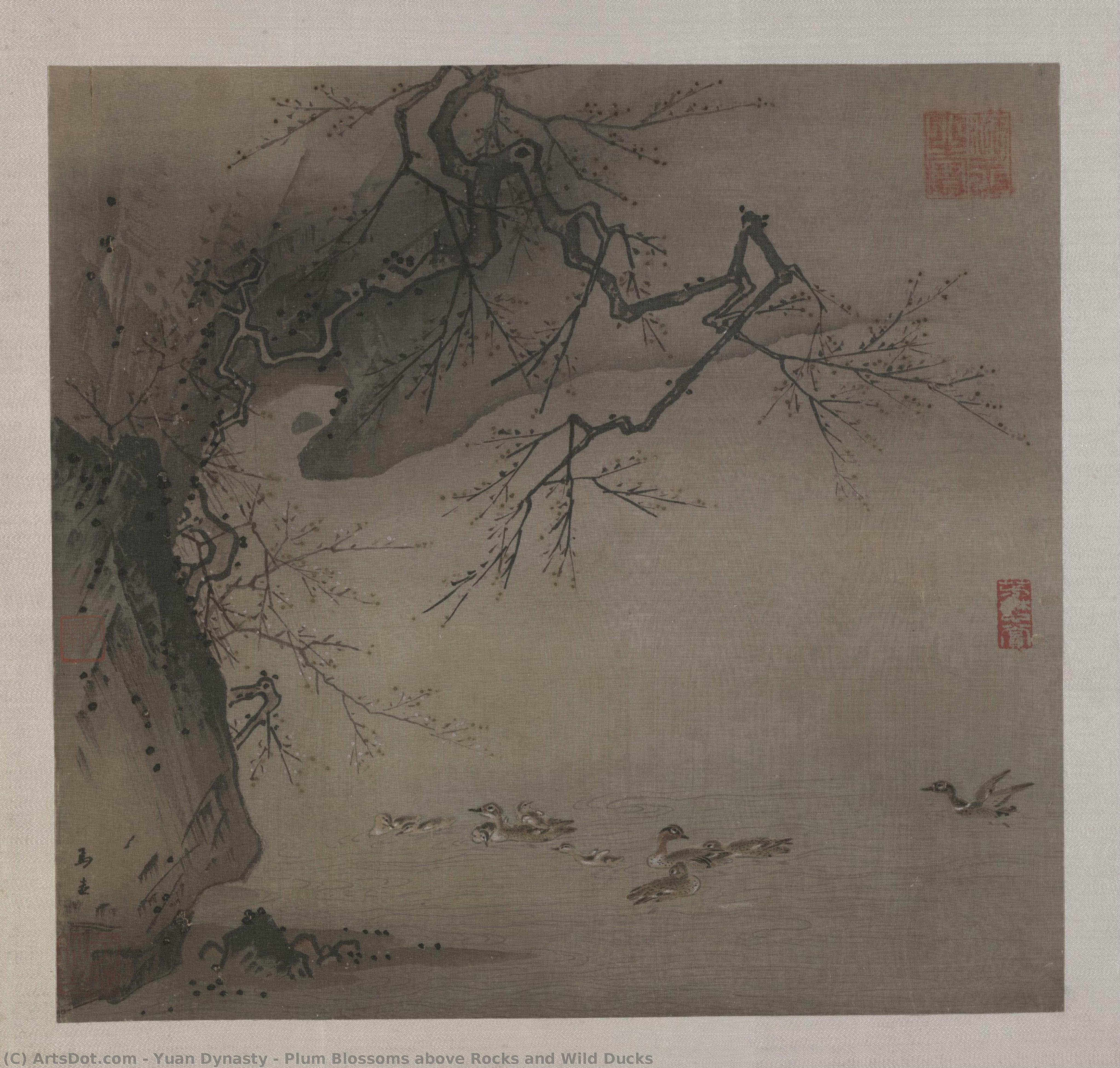Plum Blossoms Above Rocks And Wild Ducks — Yuan Dynasty