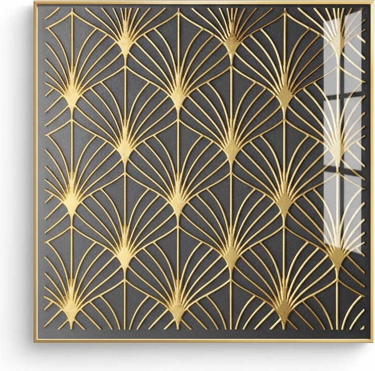 Art Deco Geometric Wall Panel – Gold & Charcoal Metal Art