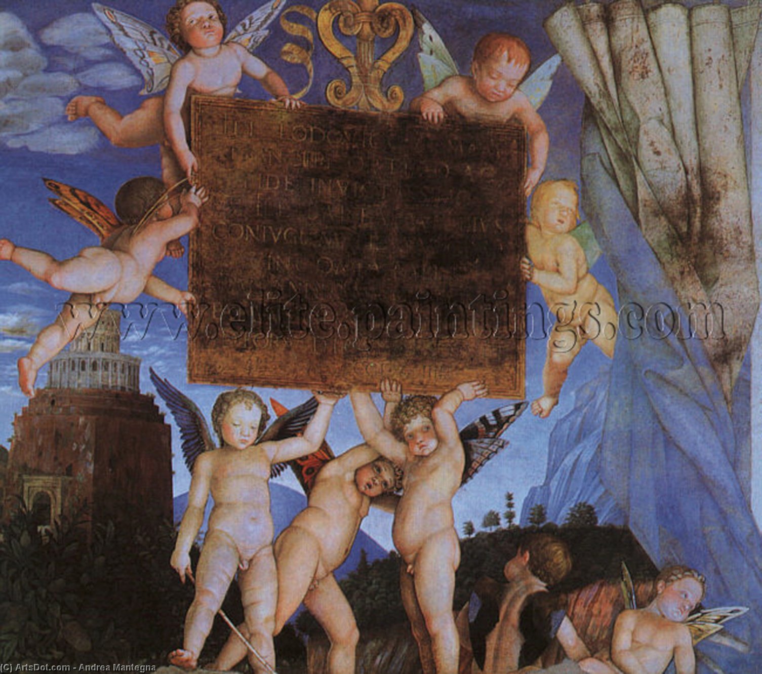 Camera Degli Sposi, Detail Featuring Putti Holding — Andrea Mantegna