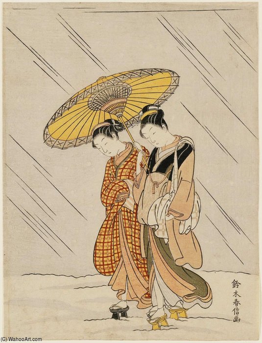 Two Women Returning From The Bath In Snow — Suzuki Harunobu