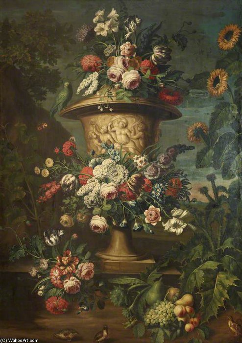 An Urn Filled And Garlanded With Summer Flowers — Jean Baptiste Belin De Fontenay