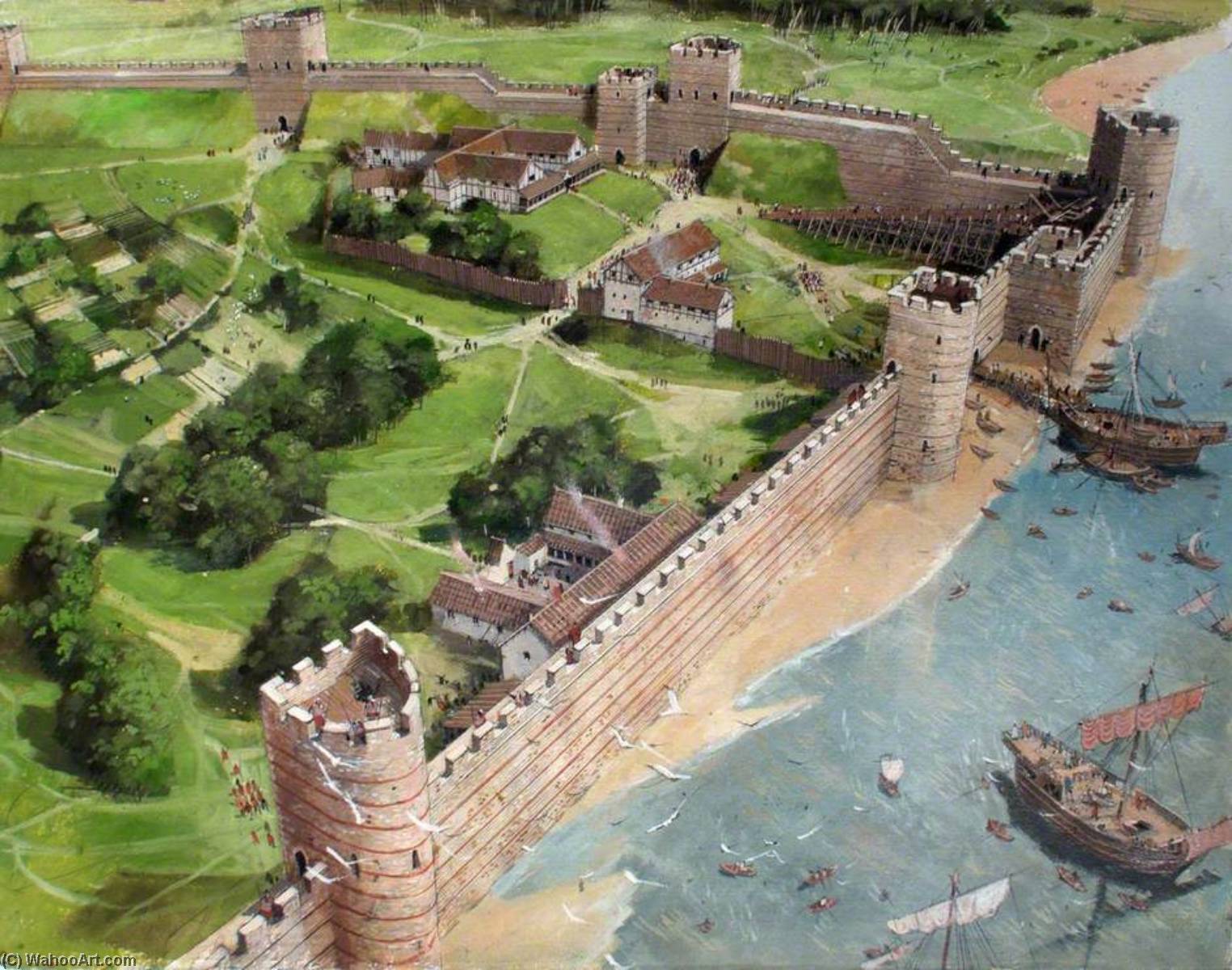 Reconstructed View Showing Origins Of The Tower At The South East Corner Of Roman London, 400 Ad — Ivan Lapper