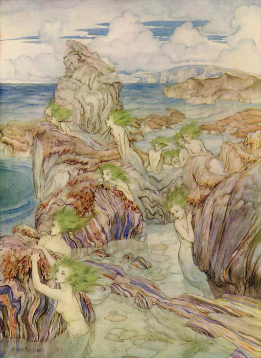 Mermaids With Sea Green Hair — Arthur Rackham