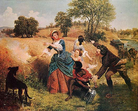 Mrs. Schuyler Burning Her Wheat Fields On The Approach Of The British, (painting) — Emanuel Gottlieb Leutze