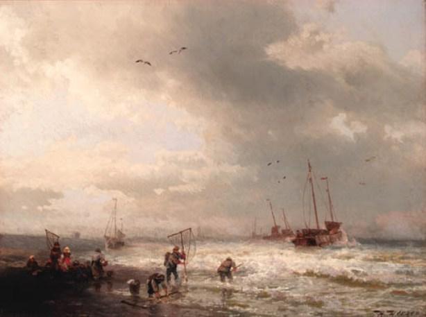 Fishermen By The Shore Of A Stormy Sea — Herman Herzog