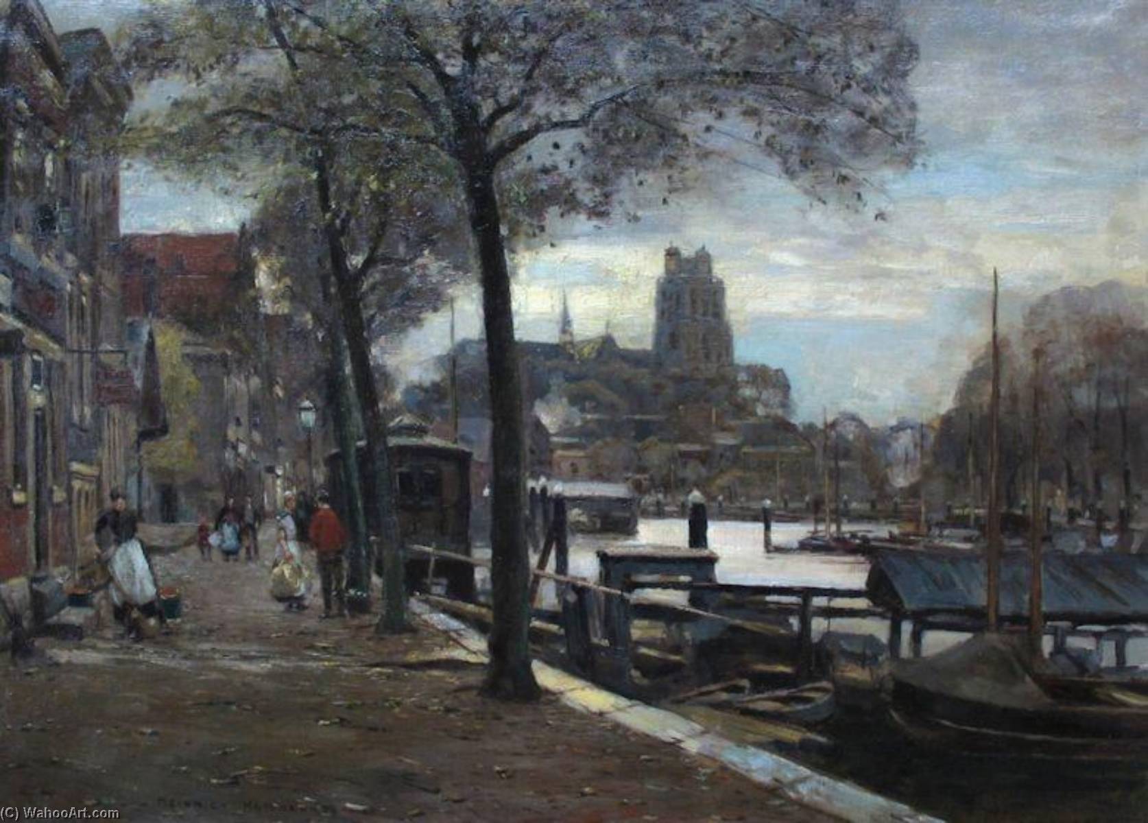Figures On The Quay, Dordrecht — Heinrich Hermanns