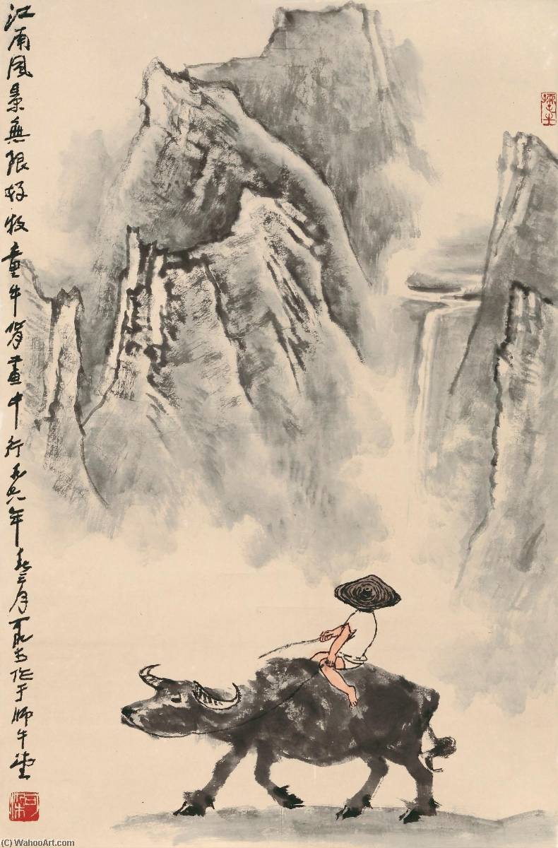 Herding On The Mountainside — Li Keran