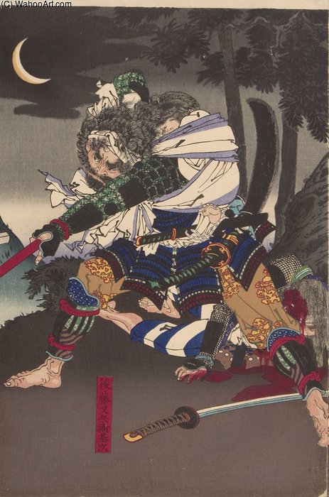 Okuko Hikozaemon Schützt Den Tokugawa-shogun Vor Dem Speer Von Goro Matabei Mototsugu — Tsukioka Yoshitoshi