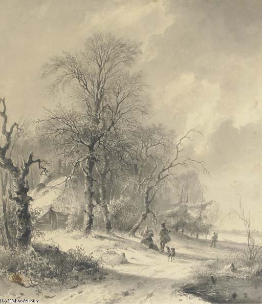 Winter - Sportsmen On The Edge Of A Forest — Andreas Schelfhout