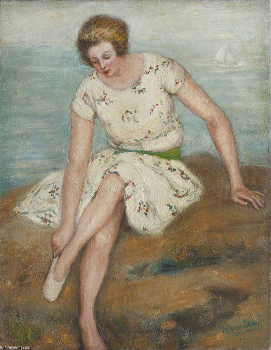 Portrait Of A Seated Lady Putting On Her Slippers — Georges Van Houten