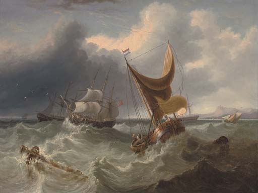 A Crowded Merchantman In The Channel Amidst Other Shipping — James Duffield Harding