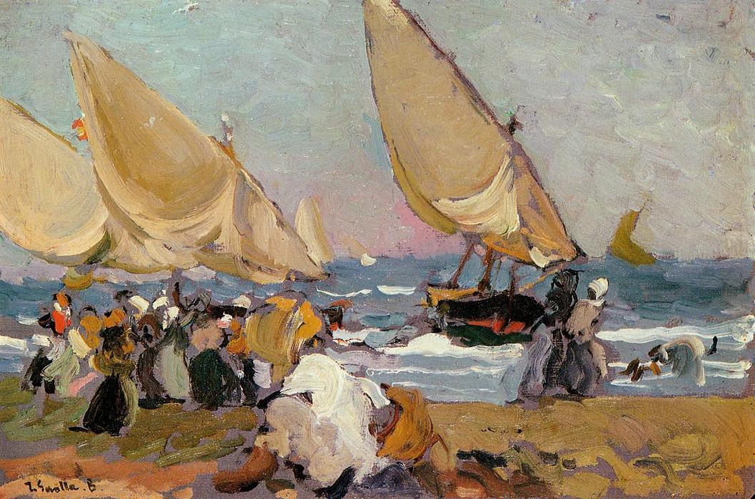 Sailing Vessels On A Breezy Day, Valencia — Joaquín Sorolla Y Bastida