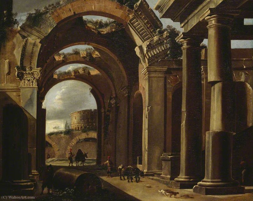 Classical Ruins With The Colosseum In The Background — Viviano Codazzi