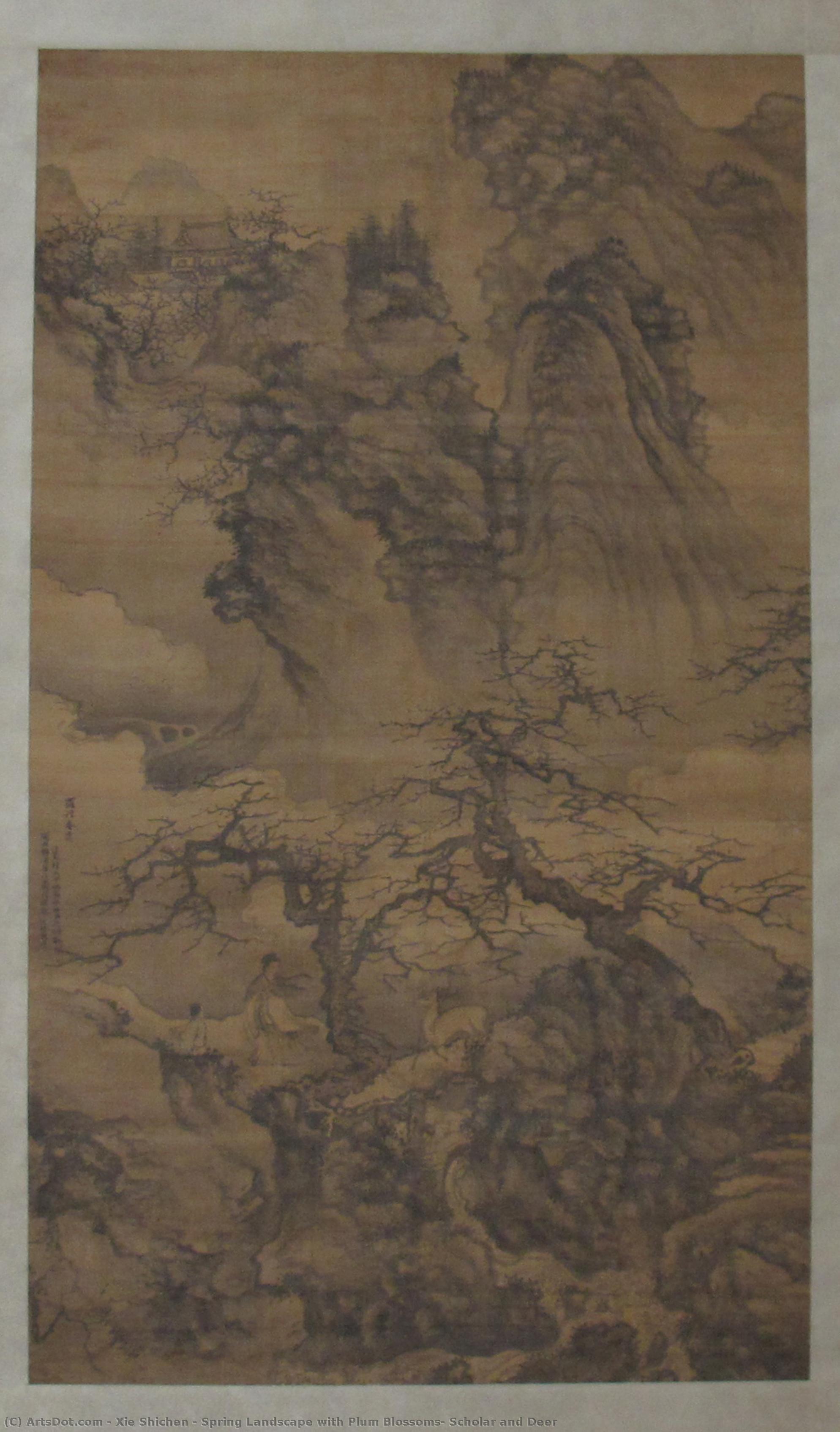 Spring Landscape With Plum Blossoms, Scholar And Deer — Xie Shichen