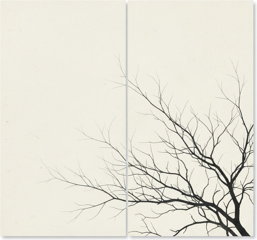 Ephemeral Silhouettes Of Solitude In A Monochromatic Diptych Of Silent Branches — Laurent Roche
