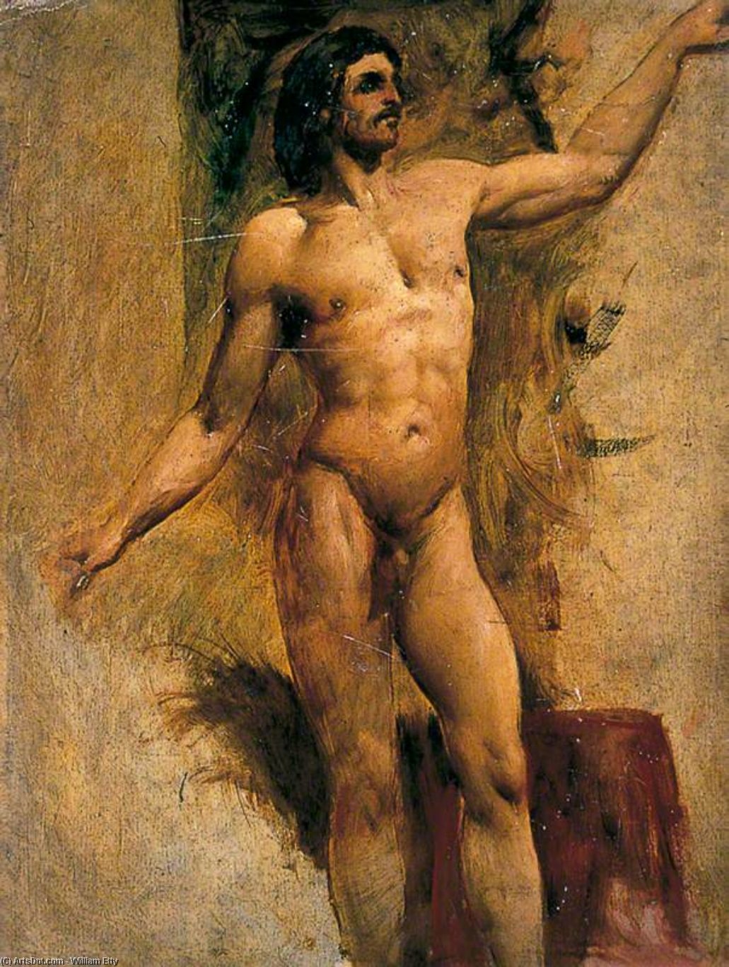 Bearded Male Nude With Left Arm Raised — William Etty