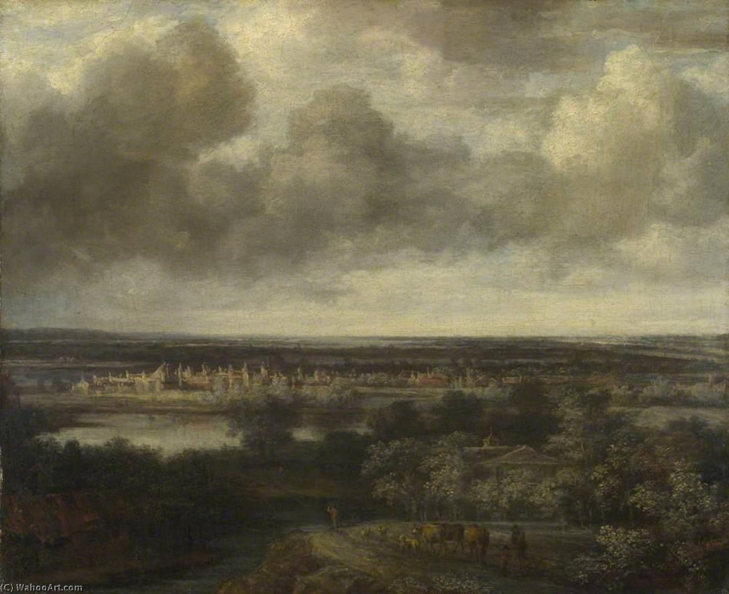Extensive Landscape With A Town In The Middle Distance — Philips De Koninck