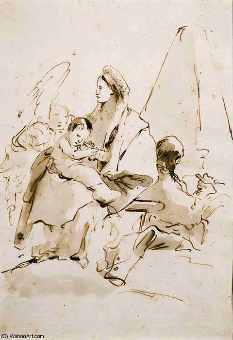 The Rest On The Flight Into Egypt, With Angels And A Pyramid — Giambattista Tiepolo