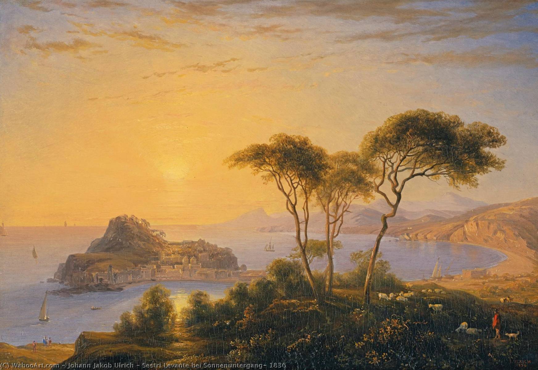 Sestri Levante Bei Sonnenuntergang, 1836 — Johann Jakob Ulrich