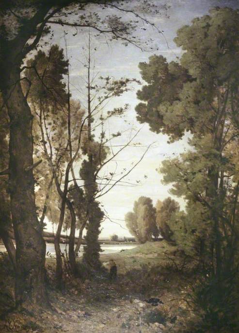 Duck Shooting On The Banks Of The River Allier — Henri-joseph Harpignies