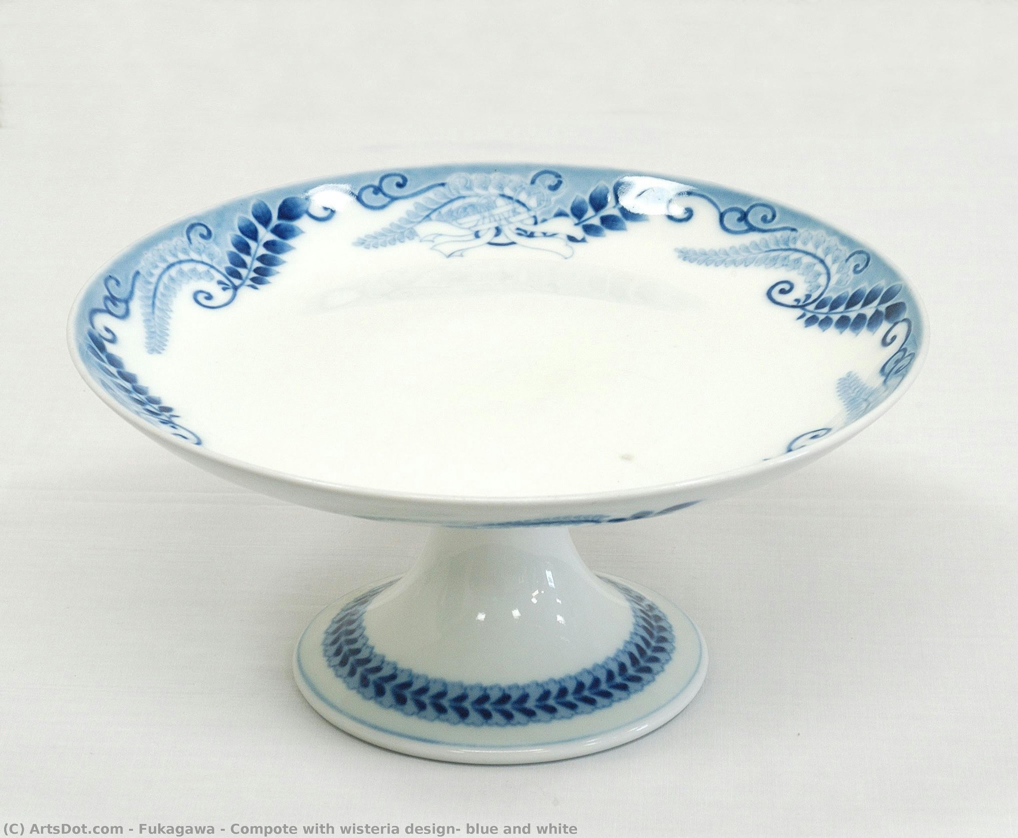 Compote With Wisteria Design, Blue And White — Fukagawa