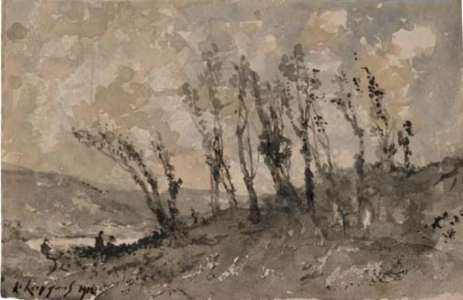 Characters In A Landscape Surrounded By Trees — Henri-joseph Harpignies