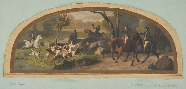 Hunting Scene Mural Design For A Lunette In The Library Of The Chateau De Lude (sarthe) — Eugène Pierre Gourdet