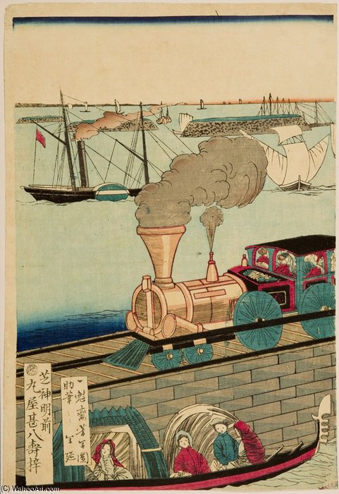 Railway Line At Takanawa — Tsukioka Yoshitoshi