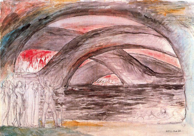 Dante Y Virgilio Con Los Diablos Al Borde Del Lago De Pez — William Blake