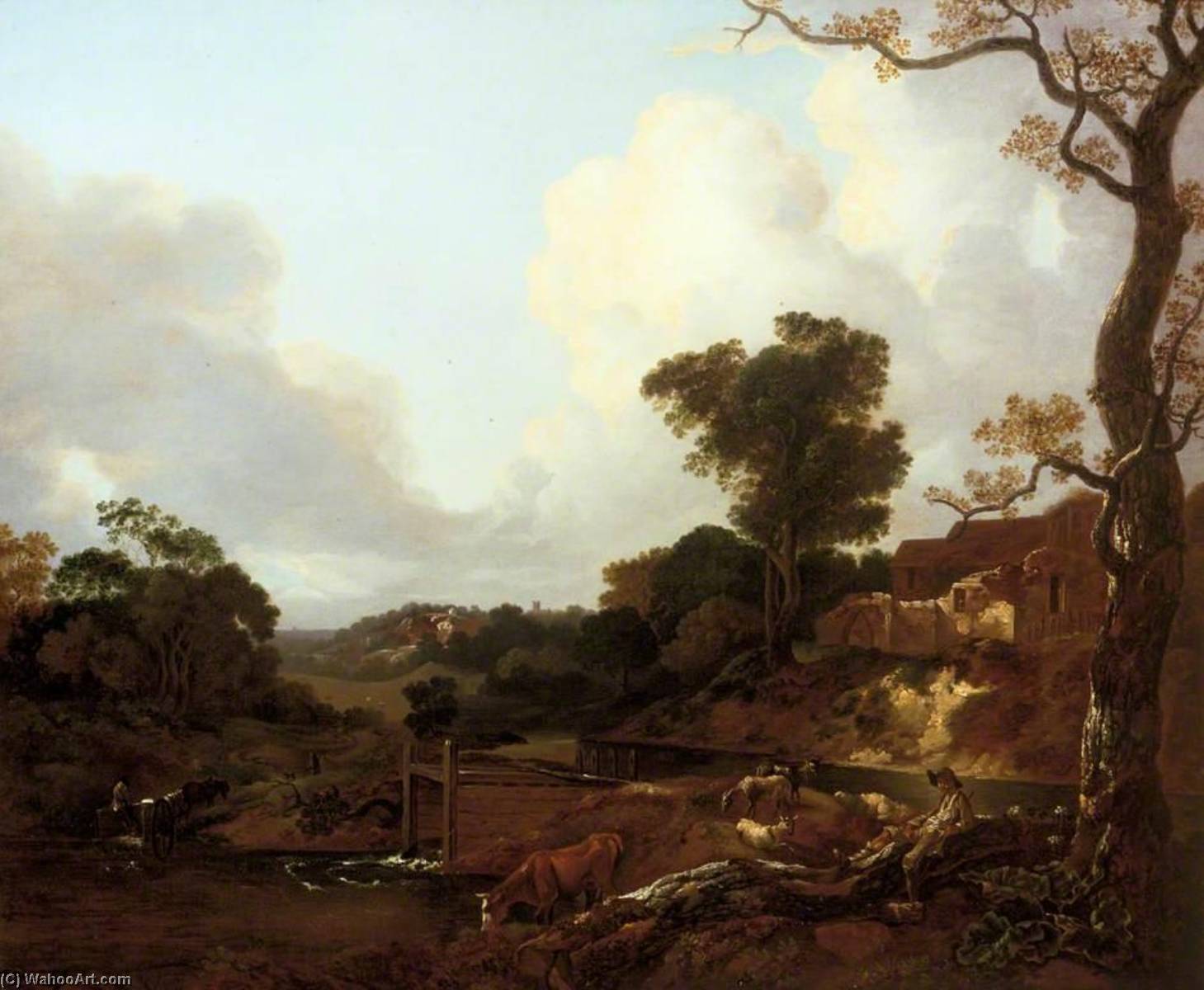Landscape With A Peasant Reclining By A Weir — Thomas Gainsborough