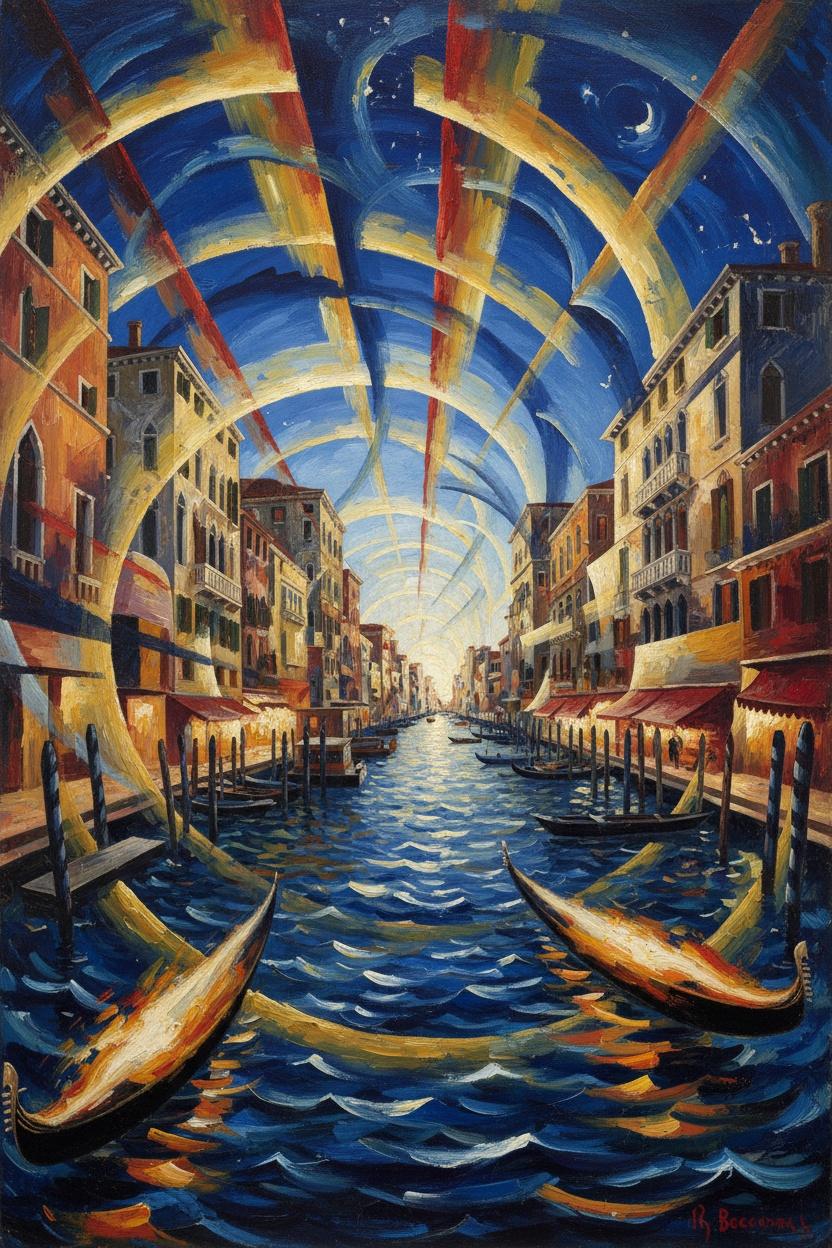 Kinetic Radiance: A Venetian Convergence In Gold And Cobalt — Jacques Villedieu