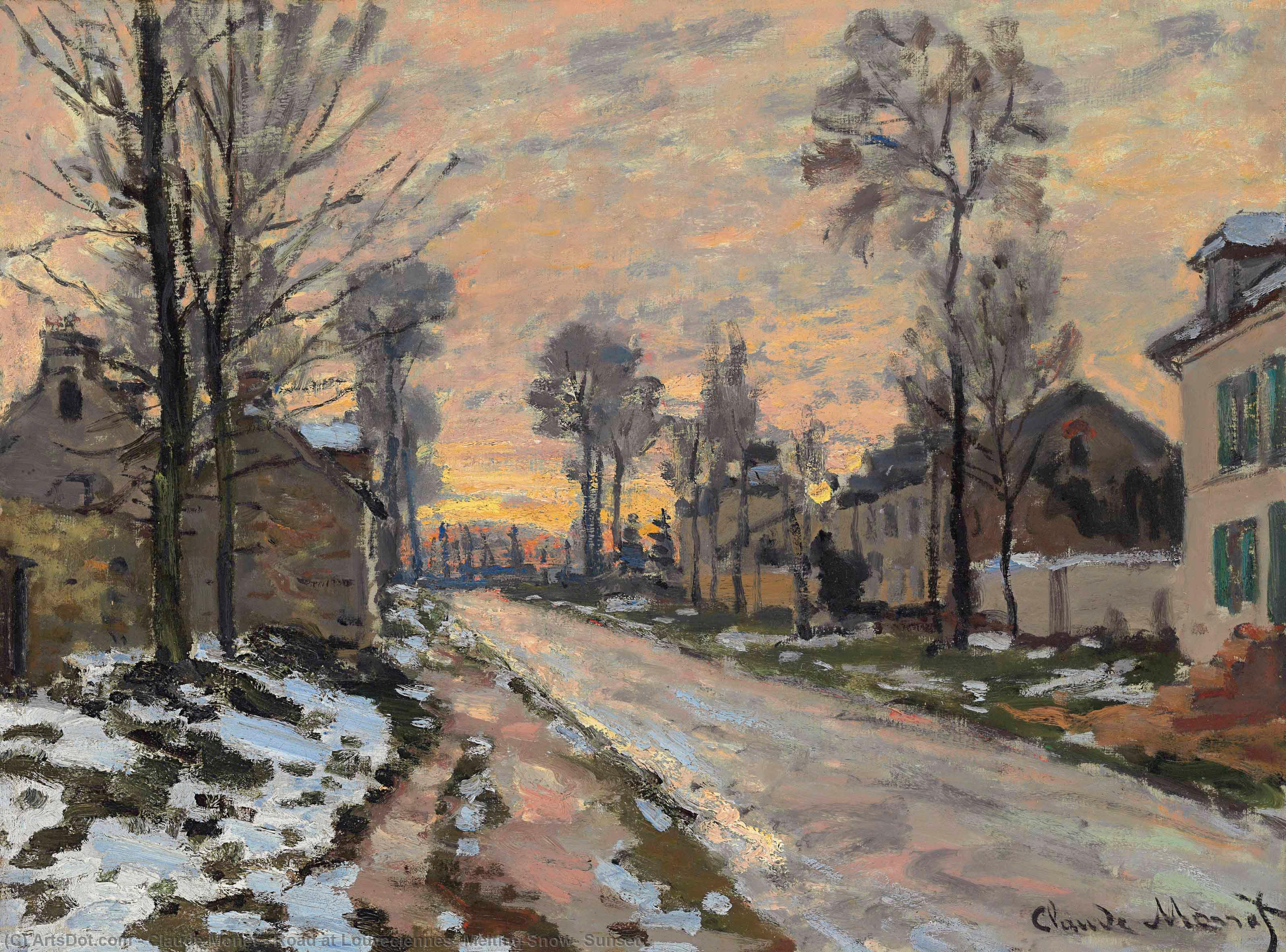 Road At Louveciennes, Melting Snow, Sunset — Claude Monet