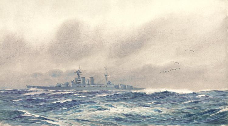 Hms Hood At Sea — Alma Claude Burlton Cull