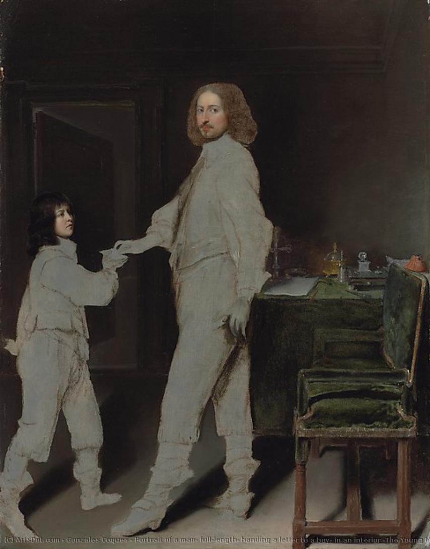 Portrait Of A Man, Full-length, Handing A Letter To A Boy, In An Interior (the Young Messenger) — Gonzales Coques