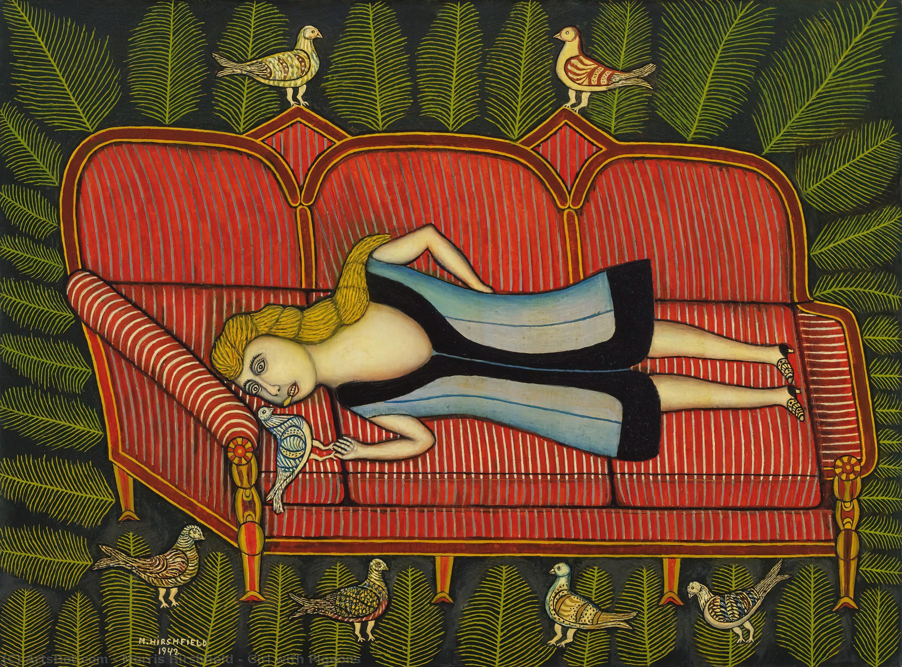 Girl With Pigeons — Morris Hirshfield