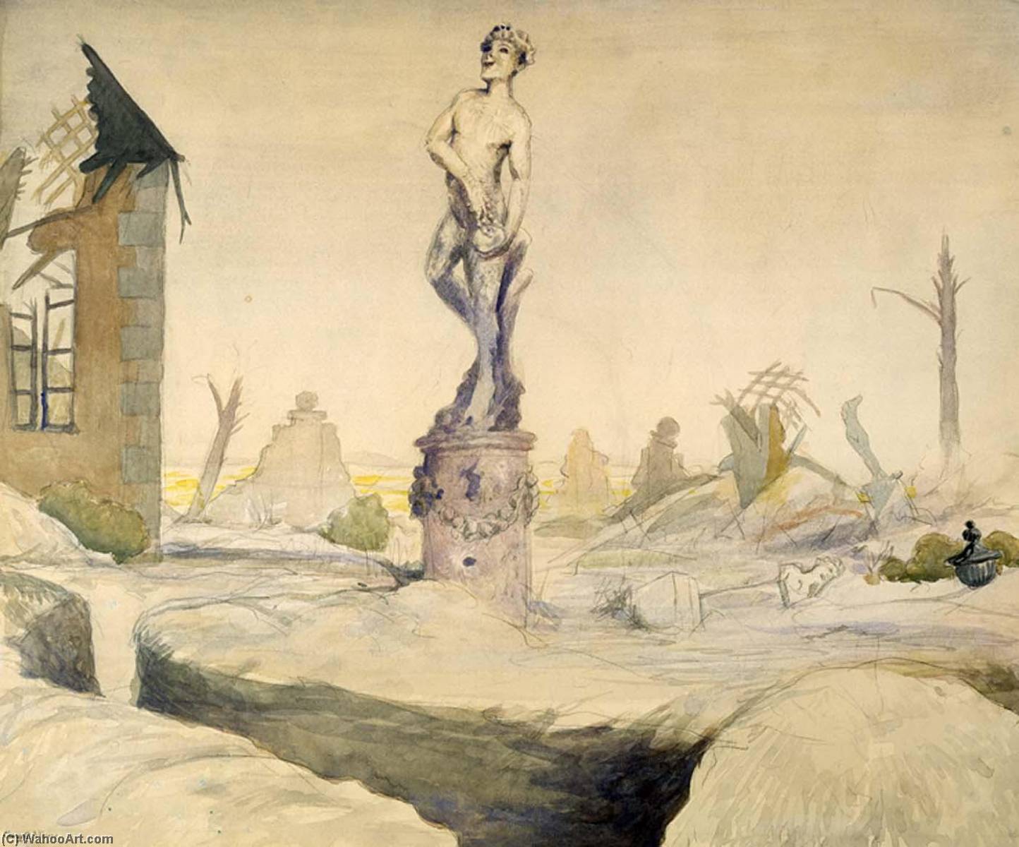 Bacchus Survivor In The Ruined Garden Of An Old Chateau In The Champagne Country There Remains, Triumphant, The Statue Of Bacchus, Chipped And Scarred But Still Laughing As He Squeezes The Stone Grapes Into The Stone Cup — Claggett Wilson