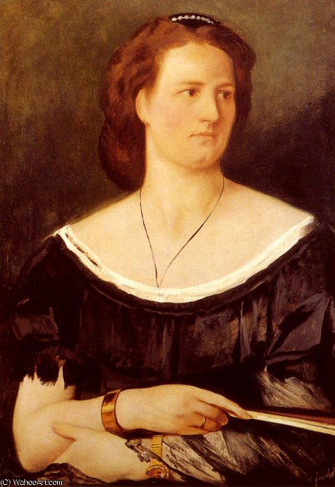 Portrait Of A Lady Holding A Fan — Anselm Friedrich Feuerbach