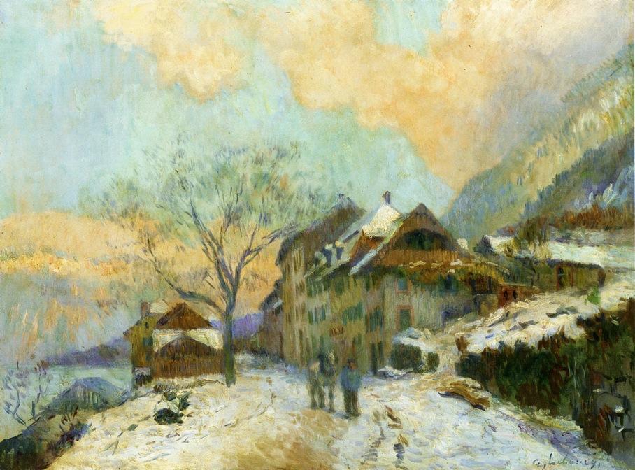 The Banks Of Lake Geneva At Saint-gingolph, In Winter, With Snowy Weather — Albert-charles Lebourg