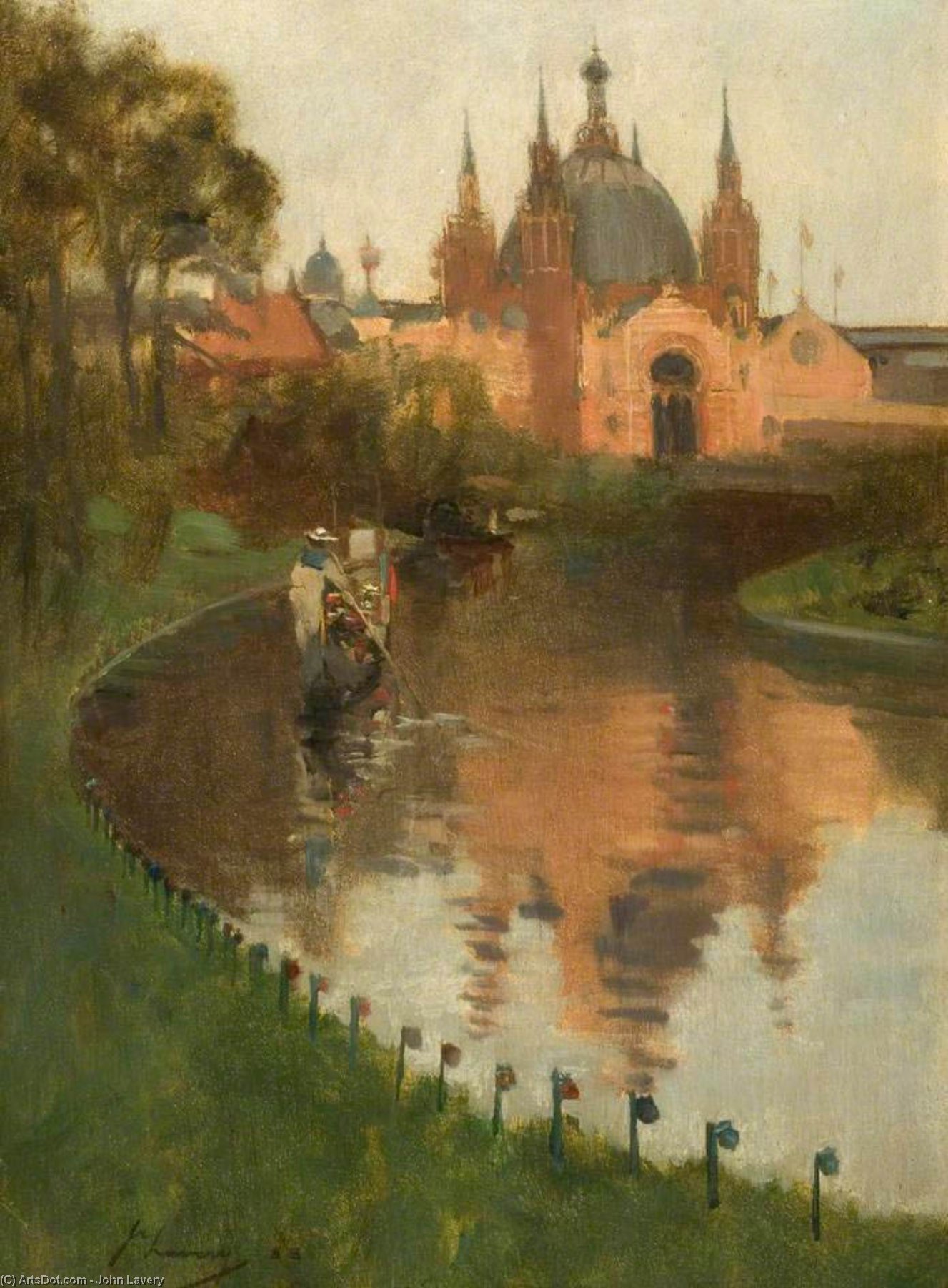 View From The Canal Of The Industrial Hall, Kelvingrove, At The First International Exhibition — Sir John Lavery