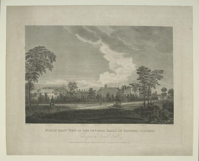 North East View Of The Several Halls Of Harvard College. Taken From The Craigie Road — Alvan Fisher