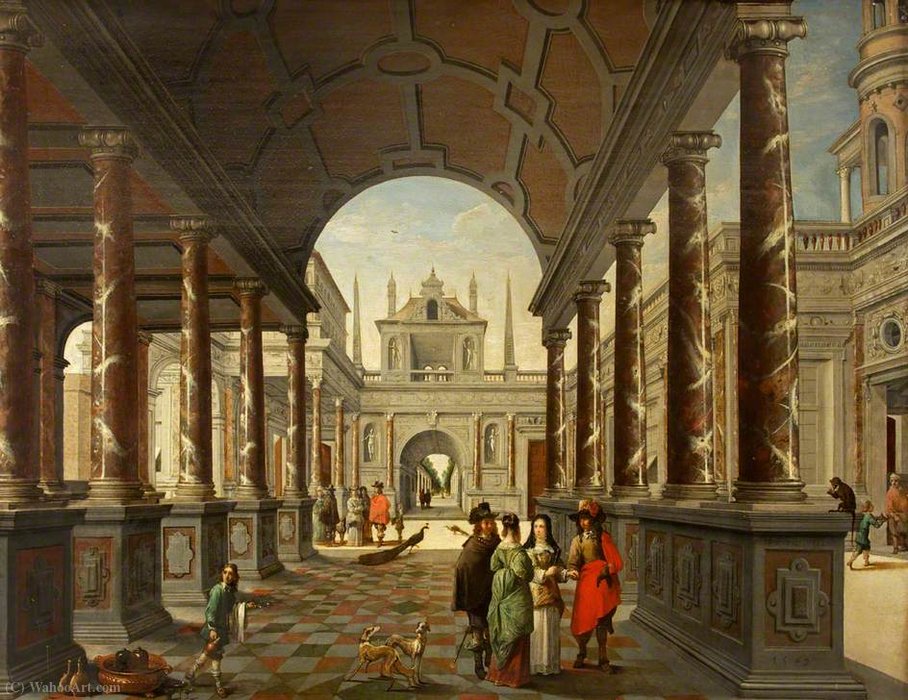 Perspective Fantasy Of A Palace, With Elegant Figures — Dirck Van Delen