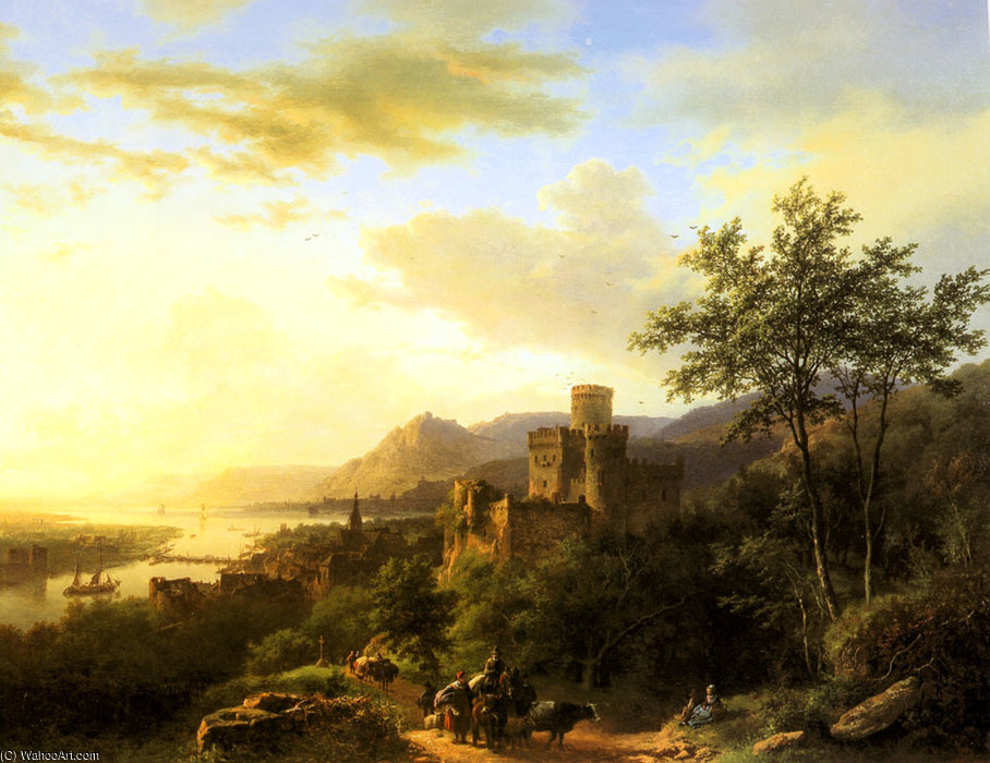 Travellers On A Path In An Extensive Rhineland Landscape — Barend Cornelis Koekkoek