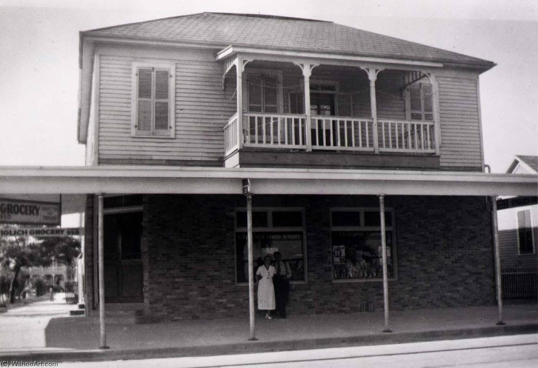 Stiglich Grocery, 2728 Avenue Q. Mrs. Stiglich And Her Father In Law, 1936, From The Corner Stores Of Galveston, Galveston County Cultural Arts Council — Betty Tichich