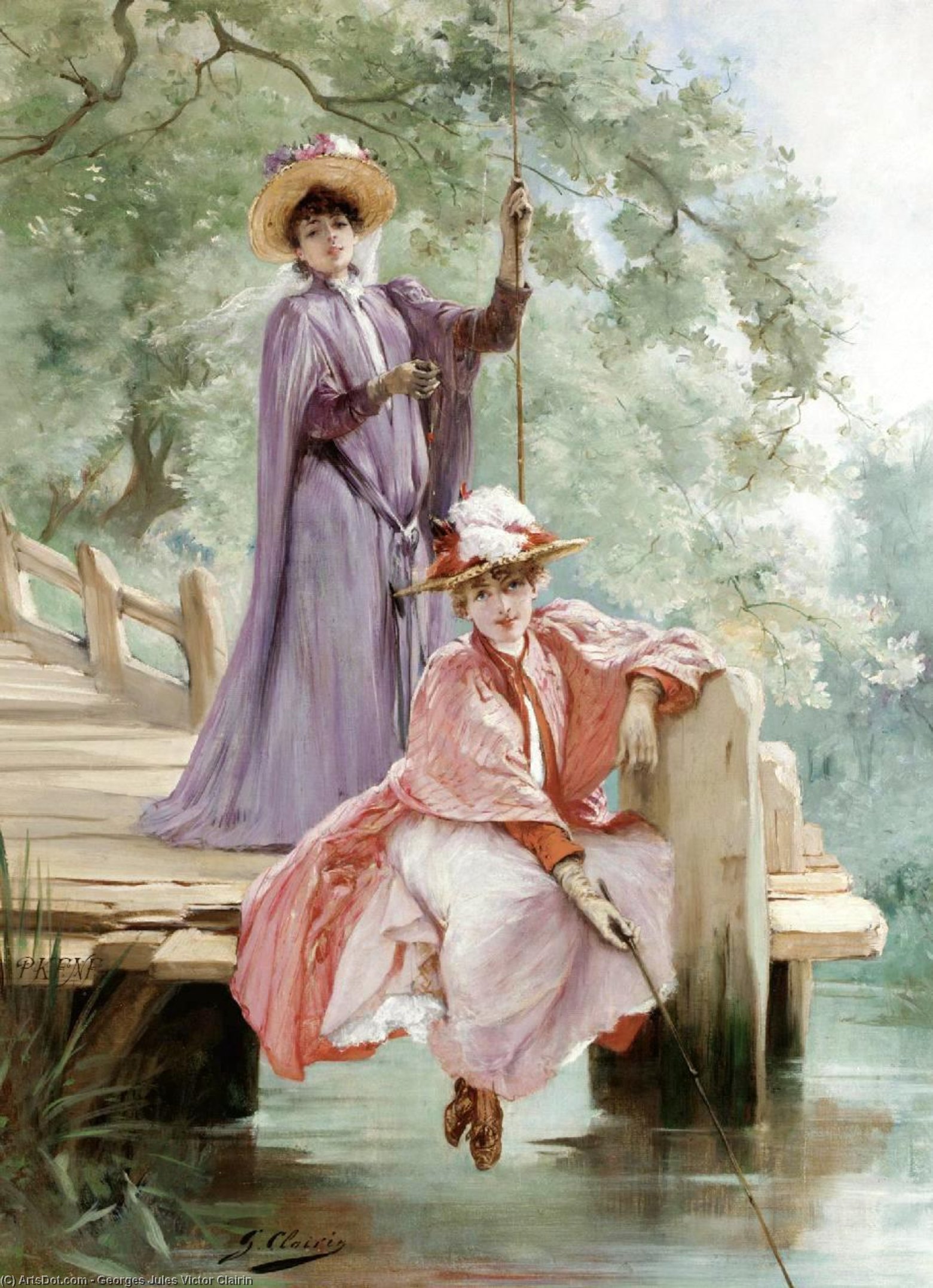 Elegant Ladies Fishing — Georges Jules Victor Clairin