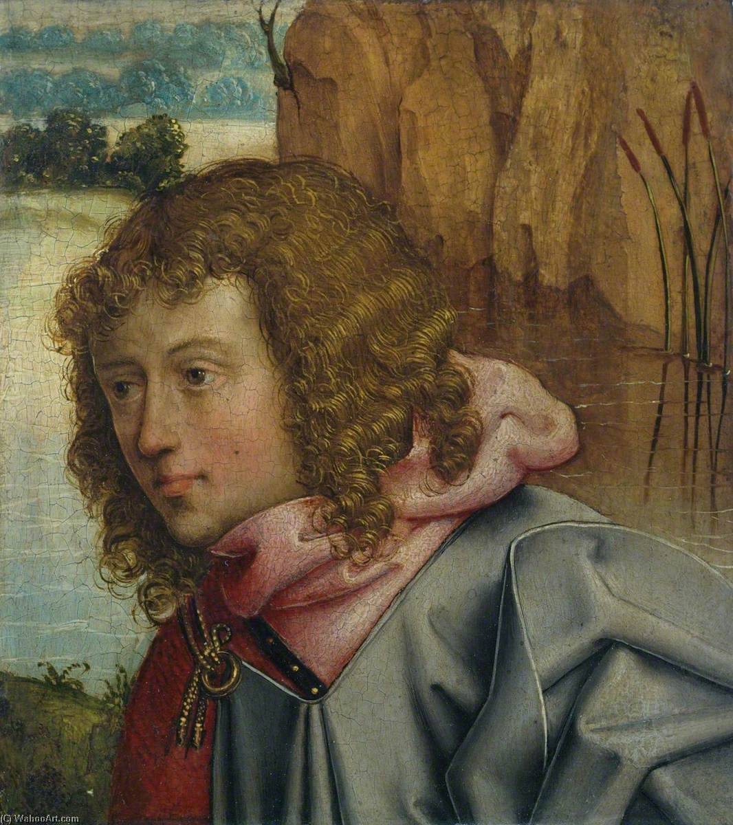 Head Of A Saint Against A Landscape (fragment) — Maitre De Saint Barthelemy
