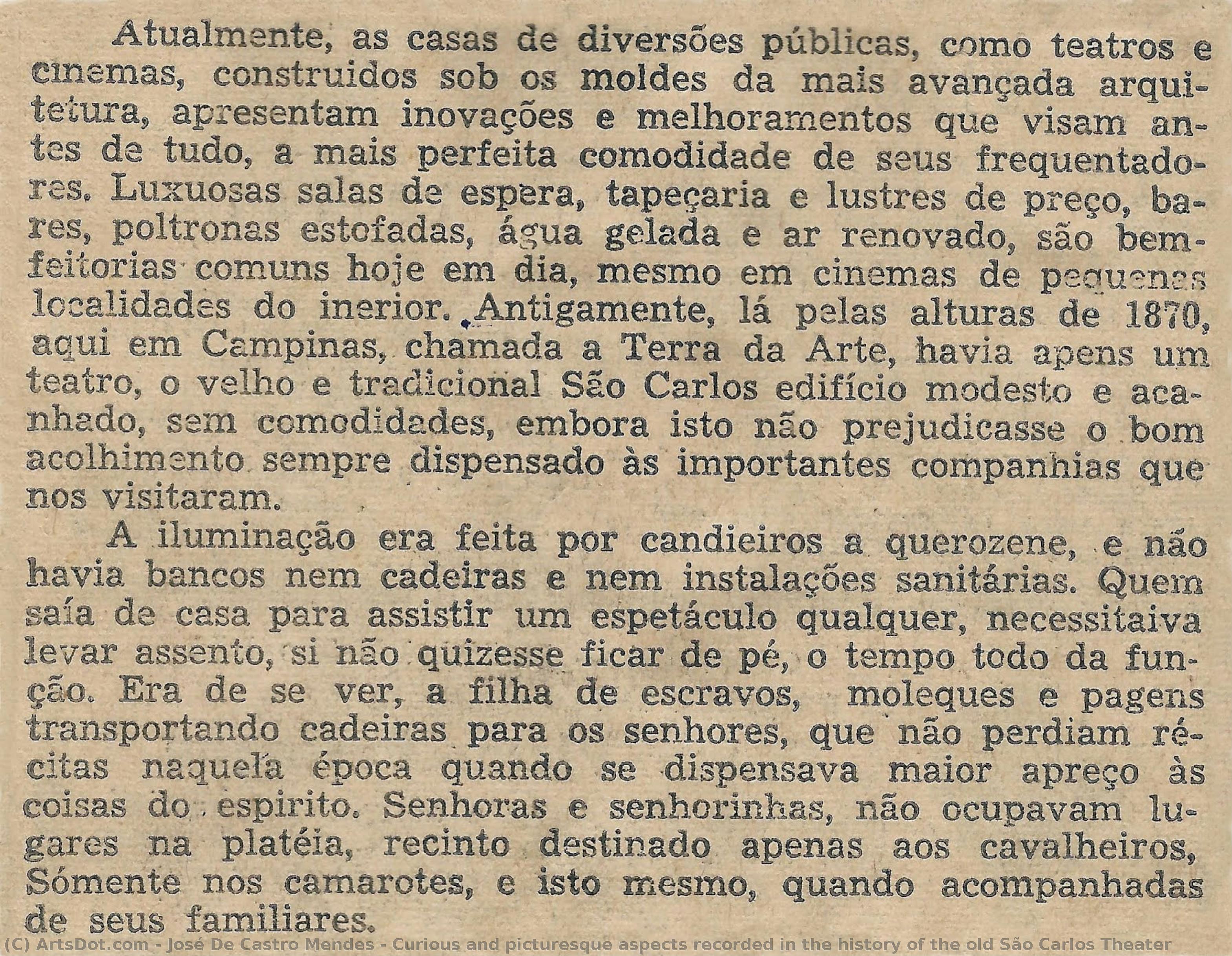 Curious And Picturesque Aspects Recorded In The History Of The Old São Carlos Theater — José De Castro Mendes