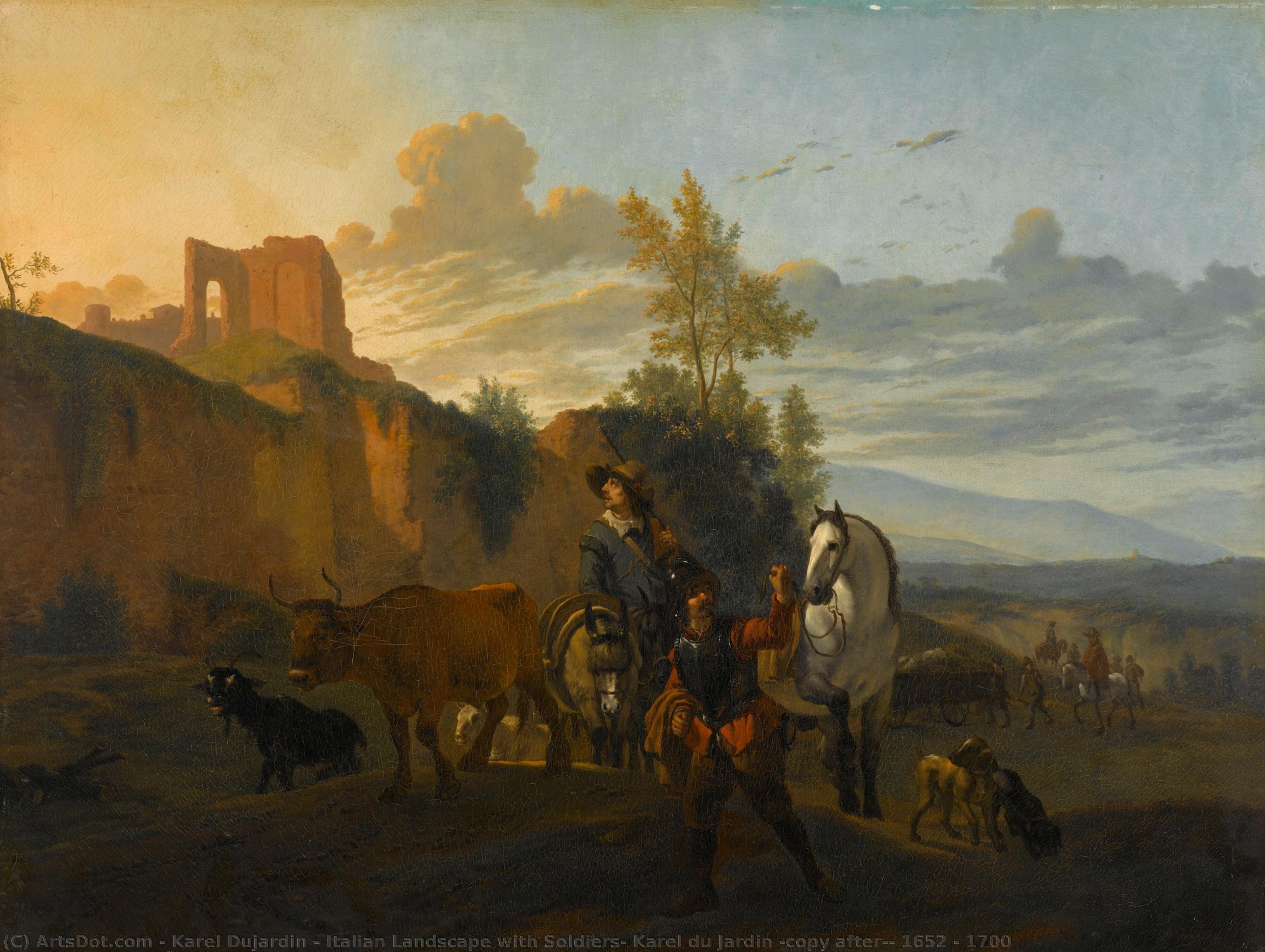 Italian Landscape With Soldiers, Karel Du Jardin (copy After), 1652 - 1700 — Karel Dujardin