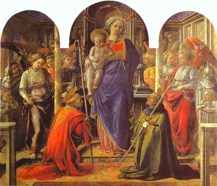 Virgin And Child Surrounded By Angels With St. Frediano And St. Augustine (the Barbadori Altarpiece) — Filippo Di Tommaso Lippi