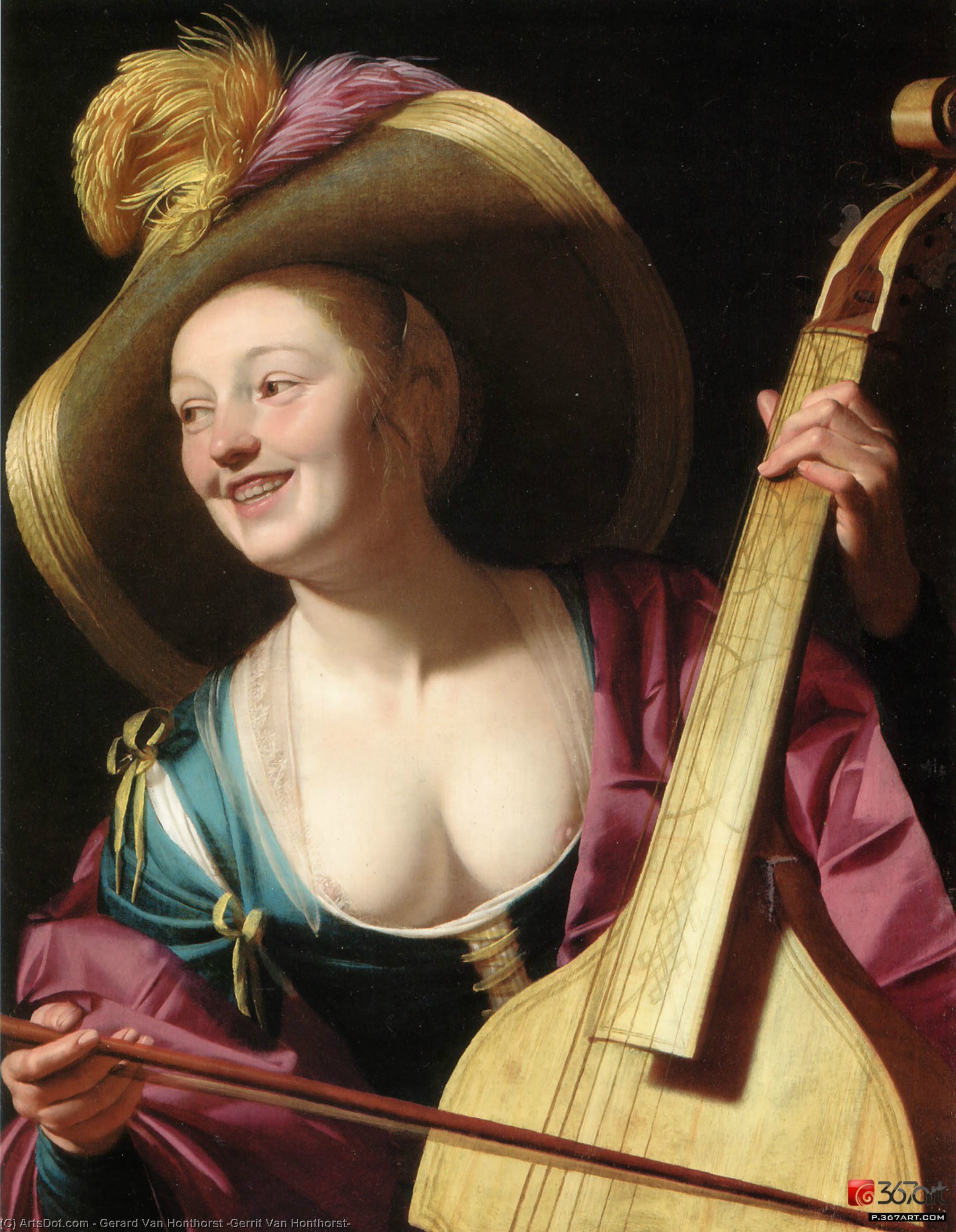 A Young Woman Playing A Viola Da Gamba — Герхард Ван Хонторст